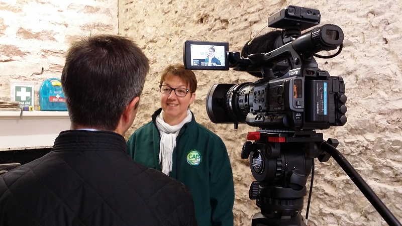 Emma Greenshaw from CAfS being interviewed for ITV Border at 33a Chapel St