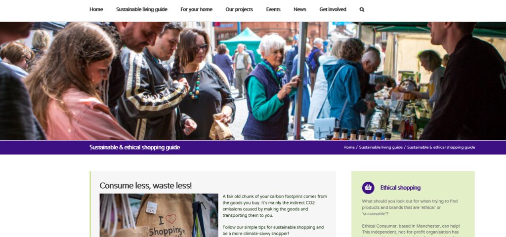 Screenshot of the sustainable shopping page of the new CAfS website