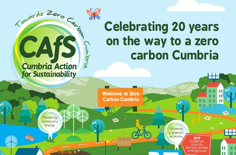 Section of cover of Celebrating 20 years on the way to a zero carbon Cumbria booklet - CAfS