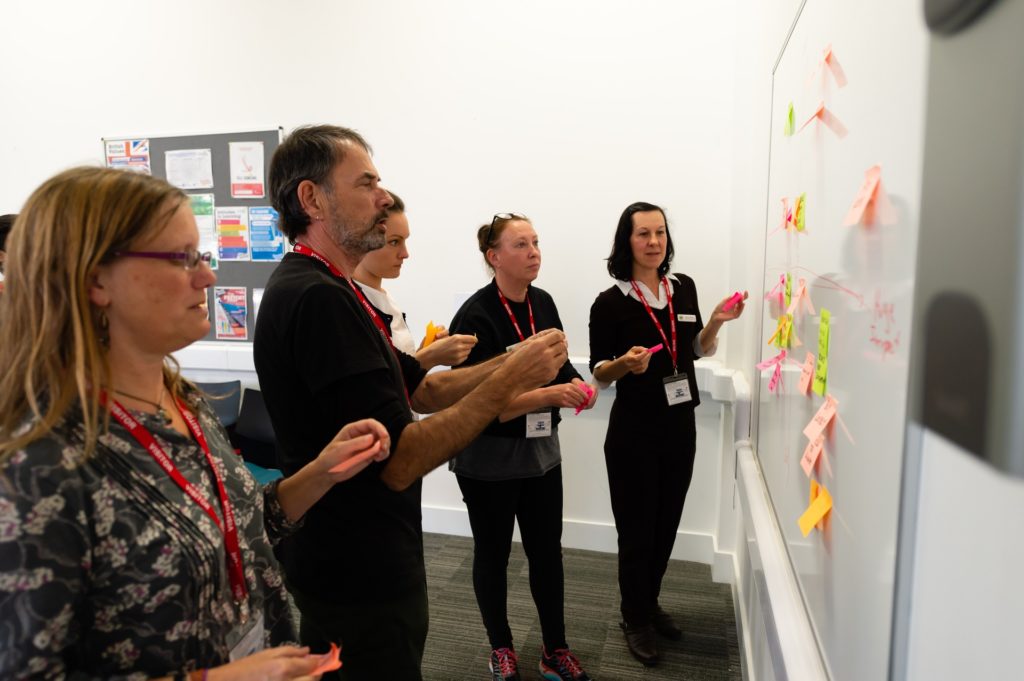 Attendees at CAfS carbon literacy training carry out an interactive 'sticky note' exercise