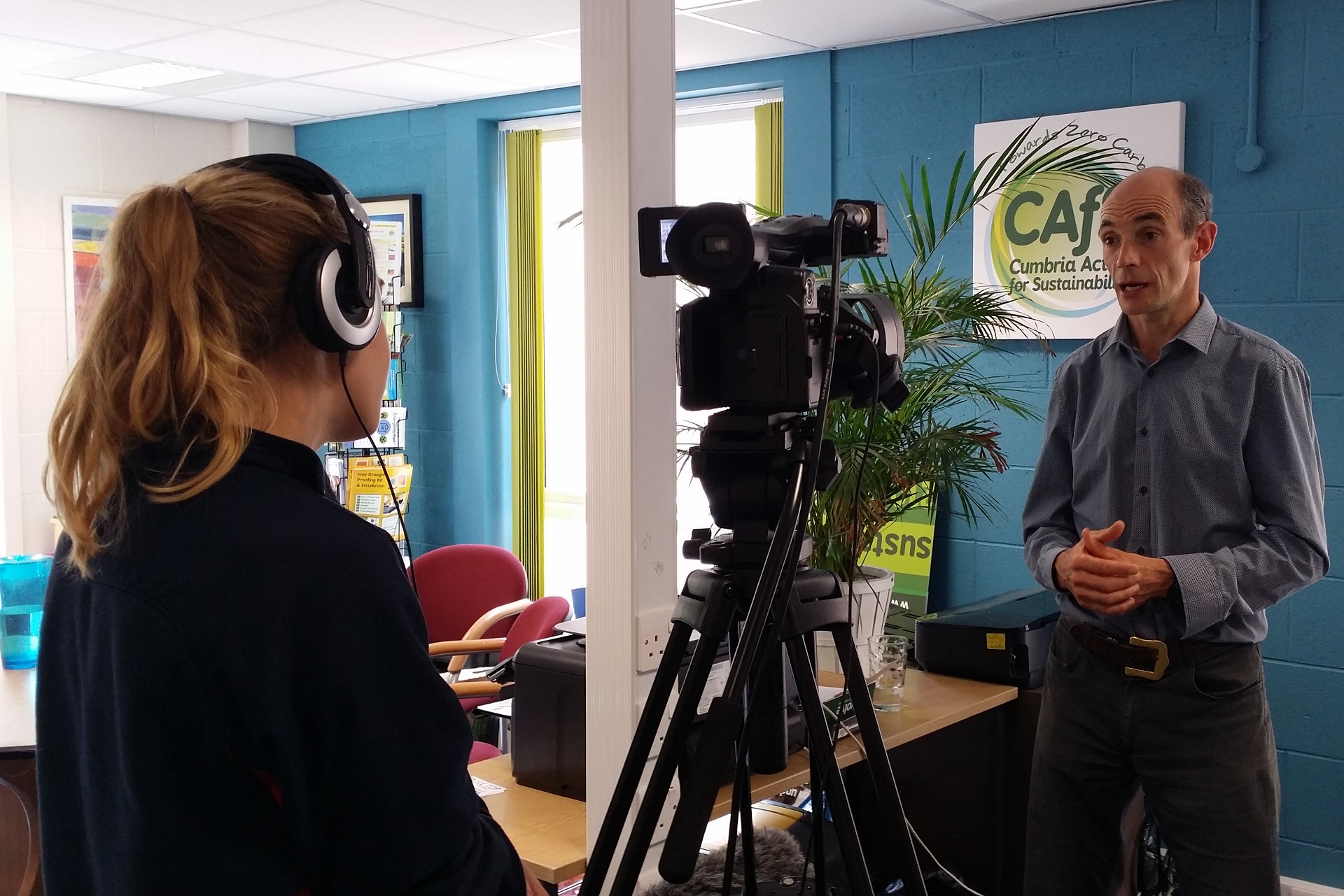 Phil Davies from CAfS being interviewed by a TV news journalist