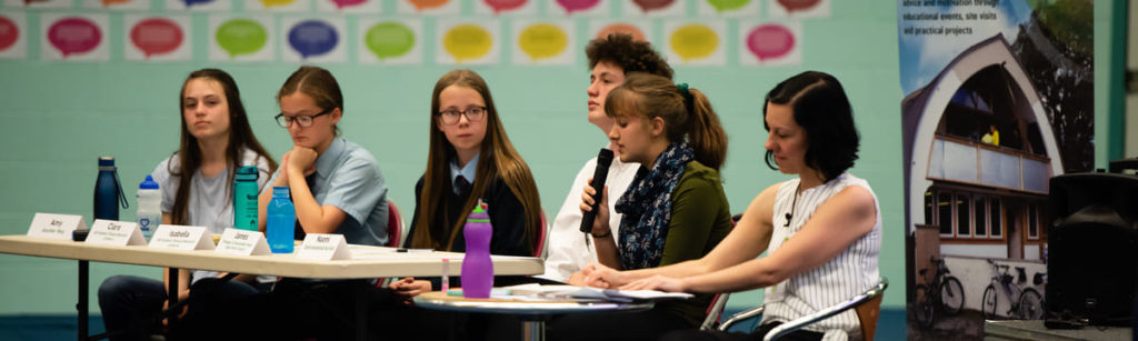 Young people on the panel at the youth climate summit