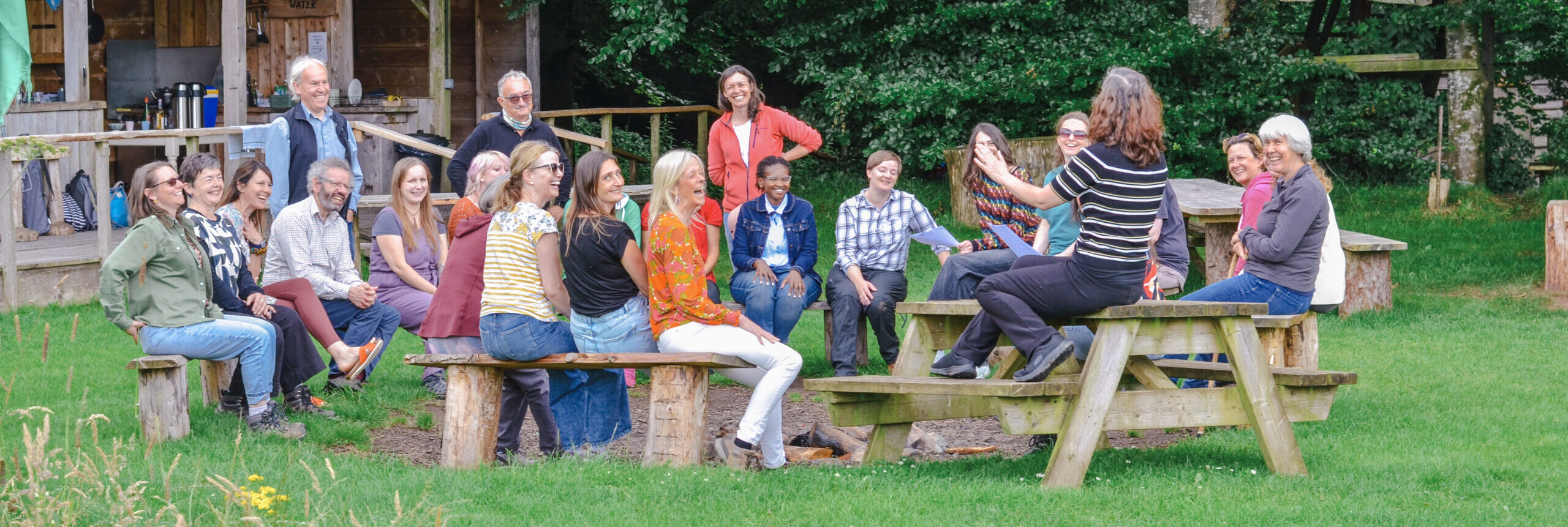 CAfS Outdoor event - Hazel Graham presenting, surrounded by smiling delegates