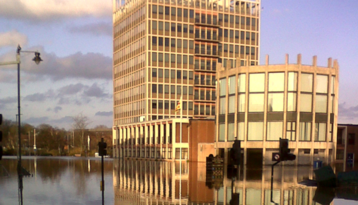 Flooding at the Civic Centre in Carlisle during Storm Desmond 2015